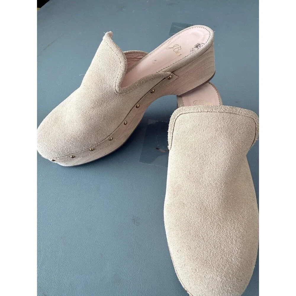198. J. Crew Beige Leather Slip On Clogs‎ Shoes AQ674 Size 6.5 Brand New